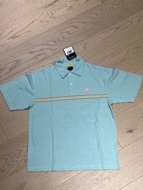Izod Kid’s Aqua Polo with Chest Stripe and Pink Logo